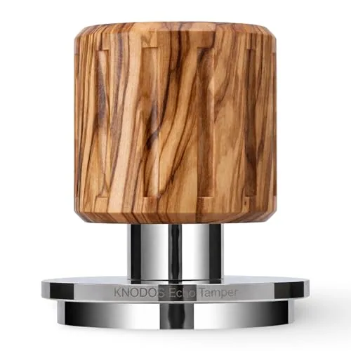 54mm Olive wood Spring Loaded Tamper, product photograph