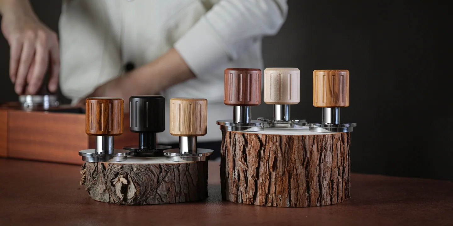 Calibrated tampers in six woods on a bark stand