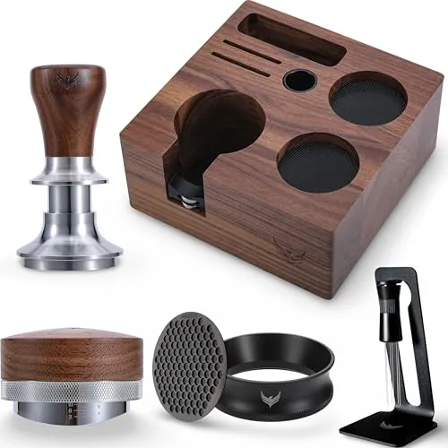 58mm Walnut Espresso Machine Accessories Kit, product photograph