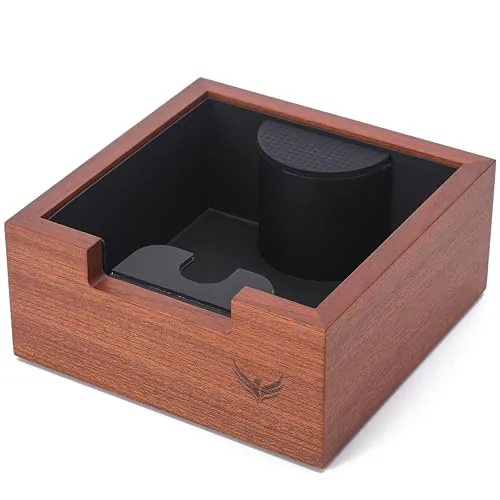 Rosewood Espresso Knock Box Portafilter Tamping Stand, product photograph
