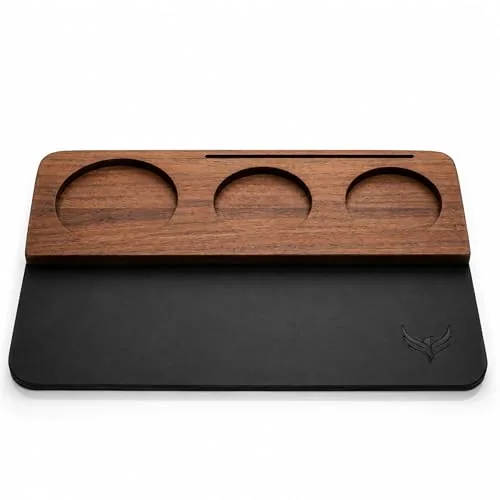 58mm Walnut Espresso Tamping Mat and Leather, product photograph