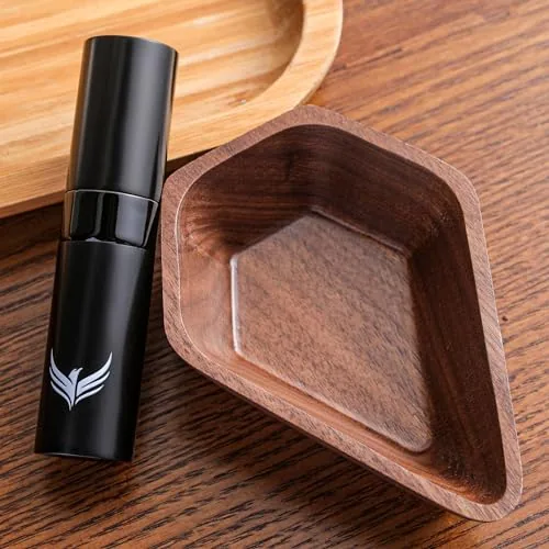 Walnut Coffee Bean Dosing Cup and RDT Spray Bottle, product photograph
